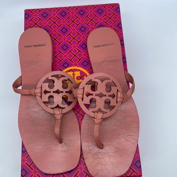 Tory Burch Tramonto Pinkish Miller square toe knotted thong sandals 7 - Picture 1 of 6